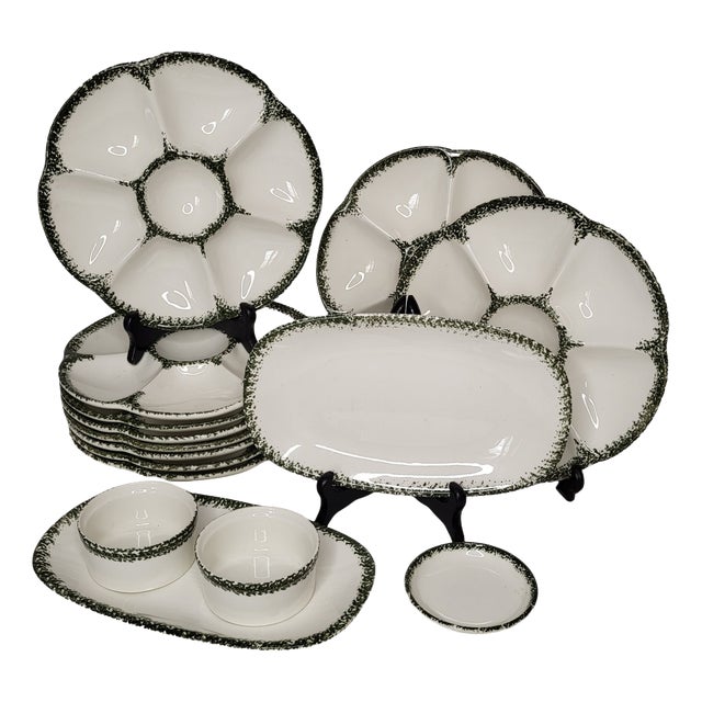Vintage Earthenware Oyster Service from Gien, 1960s, Set of 14 For Sale