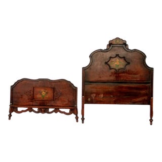 Sligh Furniture Co Hand Painted & Carved Twin Headboard and Footboard Set - 2 Pieces For Sale