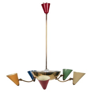 Italian Chandelier in Brass and Enamel, 1950s For Sale