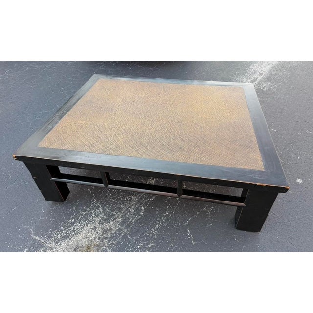 Ralph Lauren Monumental Late Qing Dynasty Period Elm Wood Coffee Table With Rattan Inset Top For Sale - Image 4 of 8