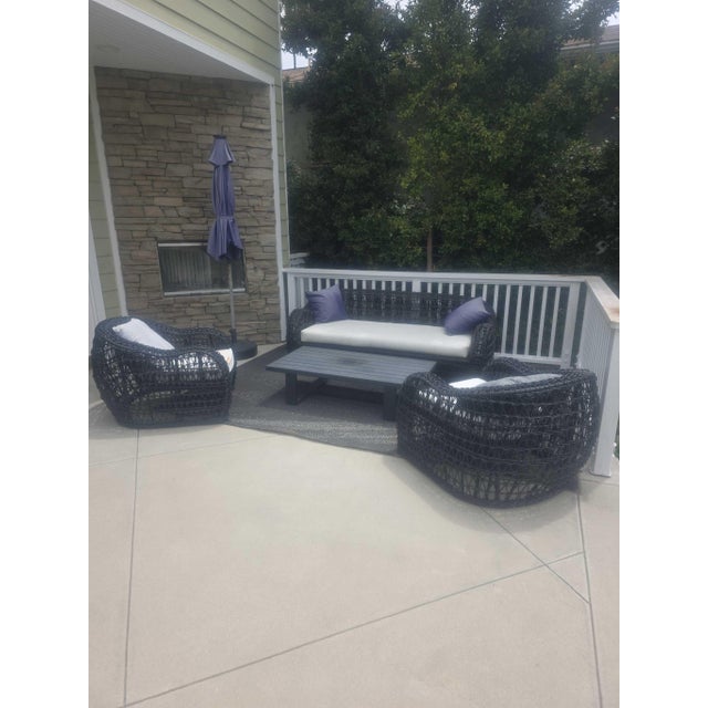 Outdoor Wicker Patio Furniture Set - Sofa, 2 Chairs, Alegria Coffee Table & Cushions For Sale - Image 4 of 4