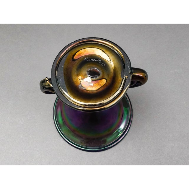 Glass Kim Newcomb 1973 Signed Iridescent Art Glass Vase Pedestal Bowl Compote For Sale - Image 7 of 8