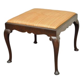 Antique Schmieg & Kotzian Mahogany Wood Queen Anne Square Stool Bench Ottoman For Sale