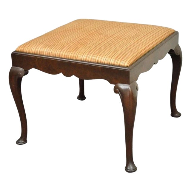 Antique Schmieg & Kotzian Mahogany Wood Queen Anne Square Stool Bench Ottoman For Sale