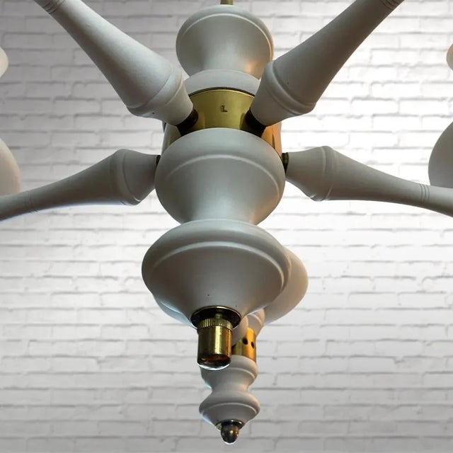 Gold Nordic Minimalist Chandelier with Opal Glass Shades attributed to Lival, Finland, 1970s For Sale - Image 8 of 10