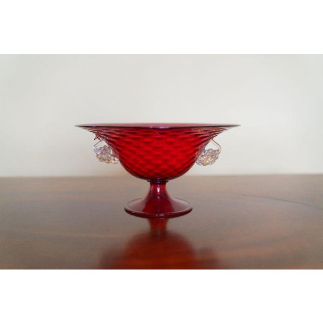 Mid 20th Century Vintage Ruby Red Murano Art Glass Footed Compote With Applied Grapes For Sale - Image 5 of 11
