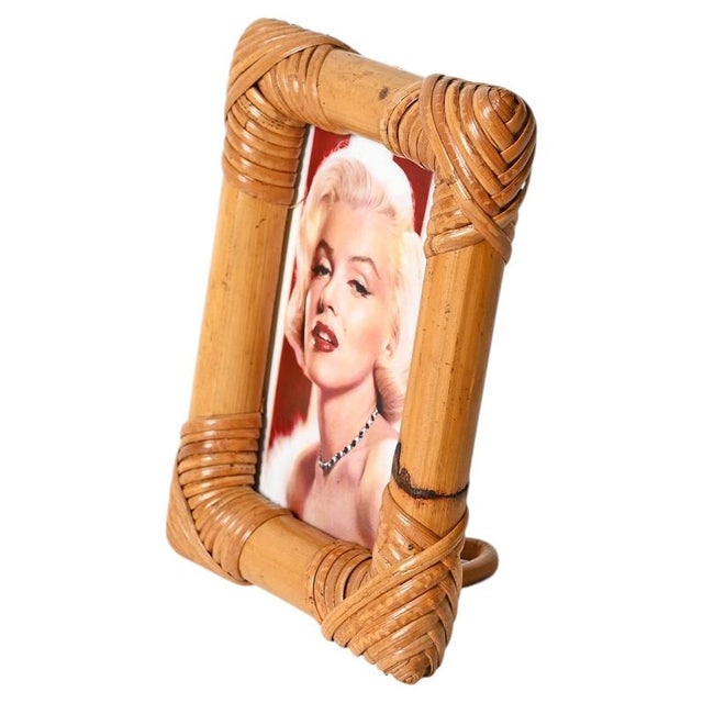 Gold Mid-Century Organic Photo Frame in Rattan, Italy, 1970s For Sale - Image 8 of 11
