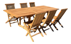 Rectangular Extendable Teak Garden Table and Folding Chairs, Set of 7