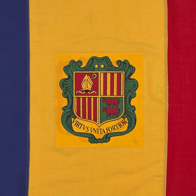 Late 20th Century Vintage Sewn Cloth Flag of Andorra For Sale - Image 5 of 7