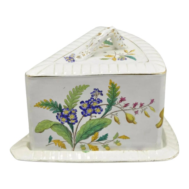 Antique Victorian Large Porcelain Covered Cheese Dish With Flowers and Leaves For Sale