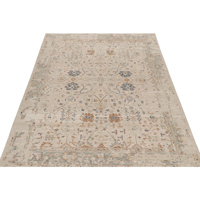 Traditional Rug & Kilim’s Oushak Style Rug With Beige, Rust and Navy Blue Floral Patterns For Sale - Image 3 of 8