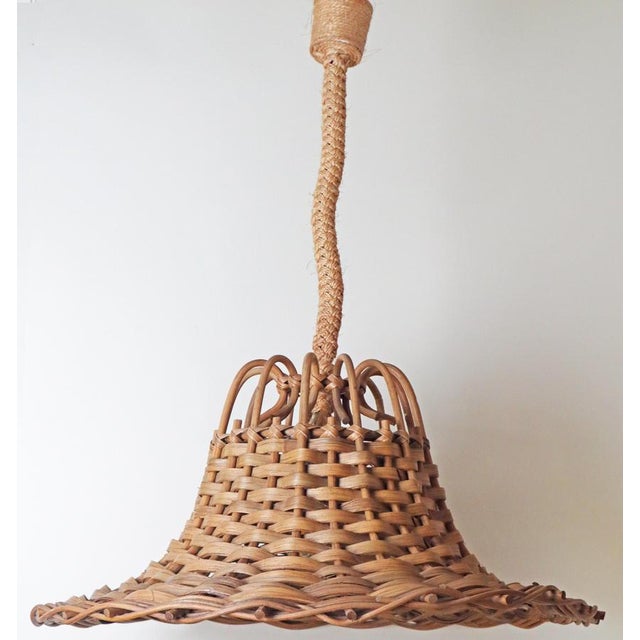 Vintage Hand-Woven Rattan and Bamboo Pendant Lamp, 1970s For Sale - Image 11 of 12