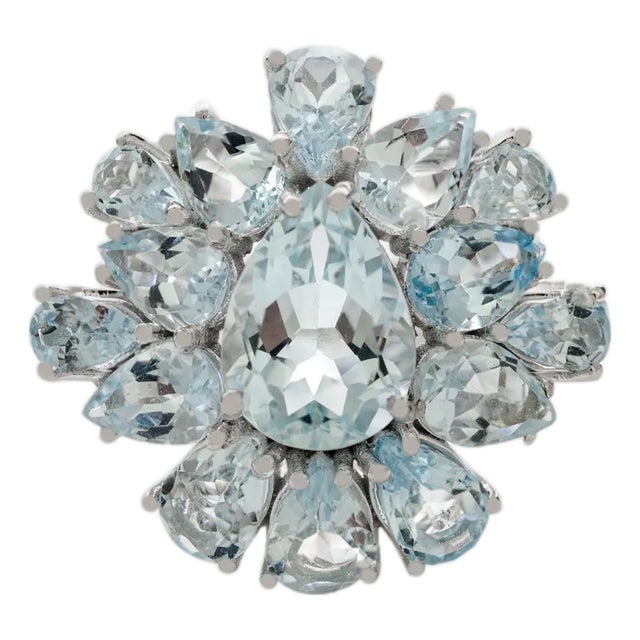 14k Gold Natural Aquamarine Vintage Cocktail Ring Size 6 For Sale