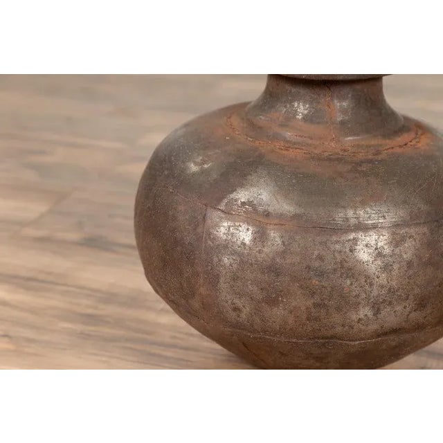 Indian 19th Century Metal Water Jug with Wide Belly and Protruding Lip For Sale - Image 9 of 13