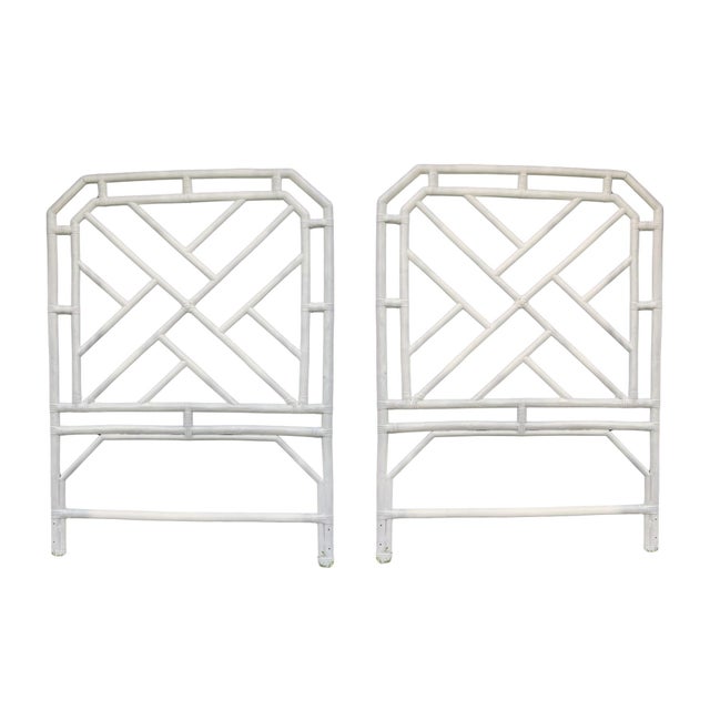 Wood Vintage Chinese Chippendale Style Twin Headboards Set of Two - White For Sale - Image 7 of 7
