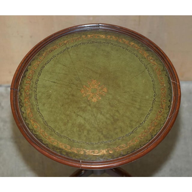 Vintage Hardwood Heritage Green Leather Wine Table, 1930s For Sale - Image 10 of 16