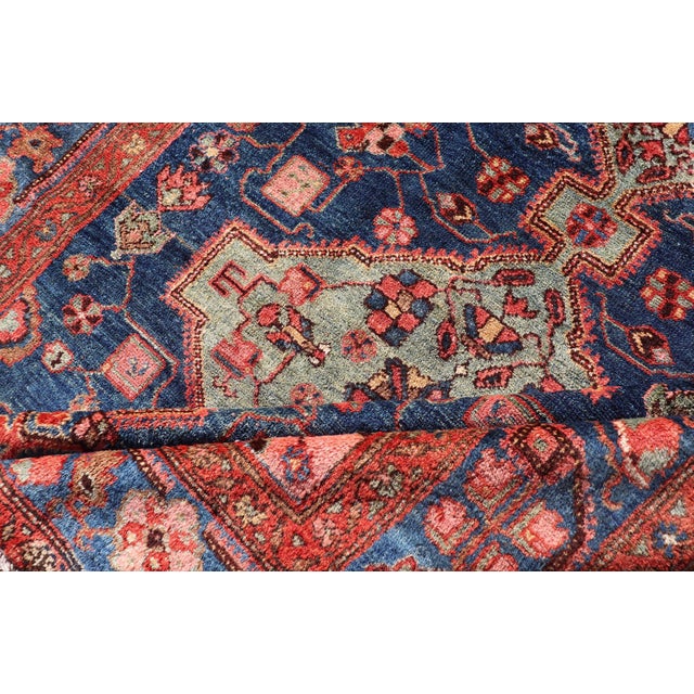 Antique Persian Karajeh Rug With Geometric Medallions in Green, Blue, and Red 5'2 X 7'10 For Sale - Image 13 of 14