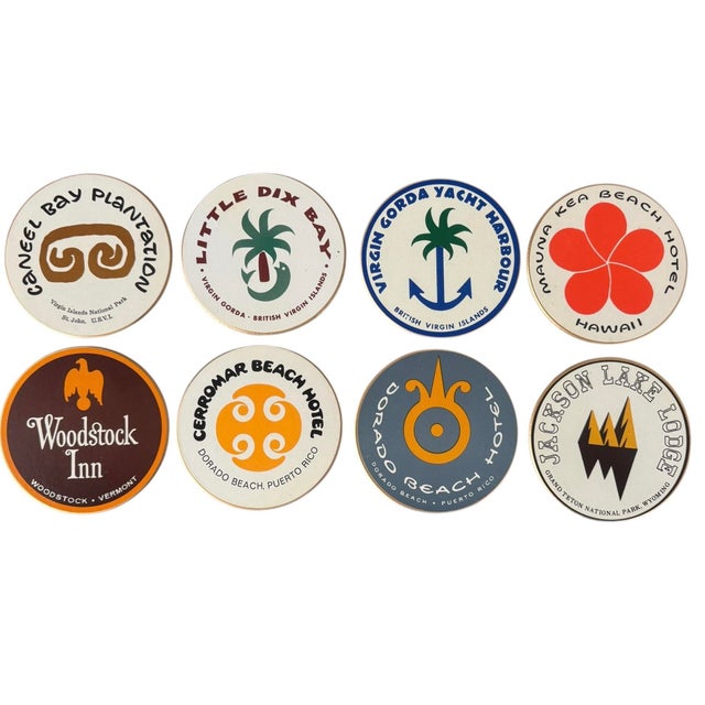 Blue Vintage Coaster Set Featuring Hotels & Locations - Set of 4 For Sale - Image 8 of 10