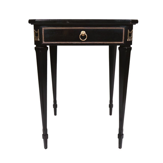 Maison Jansen Pair of Jansen Style Ebonized Leather Top End Tables With Greek Key Design, 1940 For Sale - Image 4 of 16