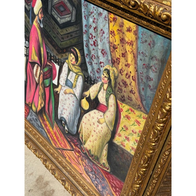Large Vintage Signed “Chami” Orientalist Oil Painting in Gilt Frame For Sale - Image 4 of 13