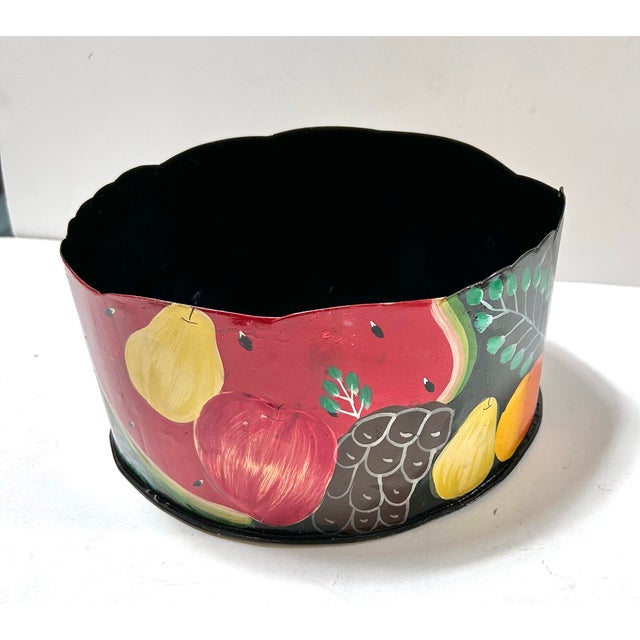 Red Vintage Hand-Painted Fruit Toleware Cachepot For Sale - Image 8 of 9