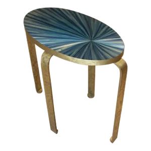 Blue Straw Marquetry Top Side Table