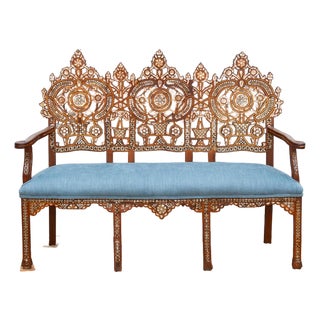 Rare Damascus Mother of Pearl Inlay Bench For Sale