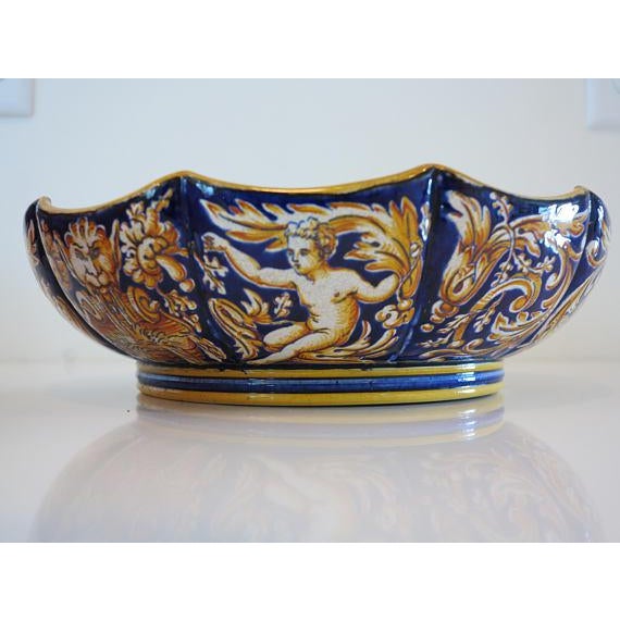 Sculpture Materials 1865 Antique Gien French Renaissance Revival Faience Earthenware Scalloped Bowl For Sale - Image 7 of 10