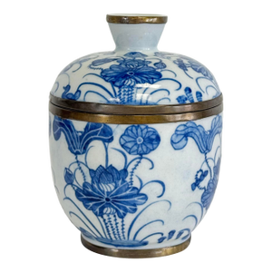 Vintage Blue and White Floral Motif Porcelain Lidded Jar