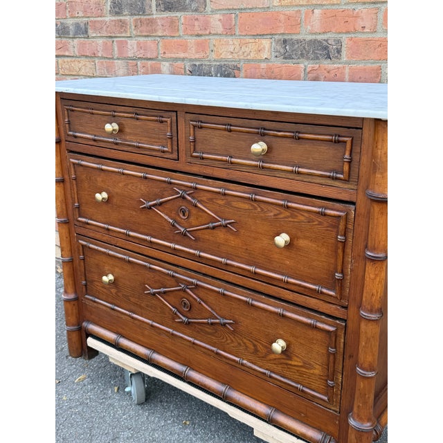 French Bamboo Chest of Drawers With Marble For Sale - Image 11 of 12