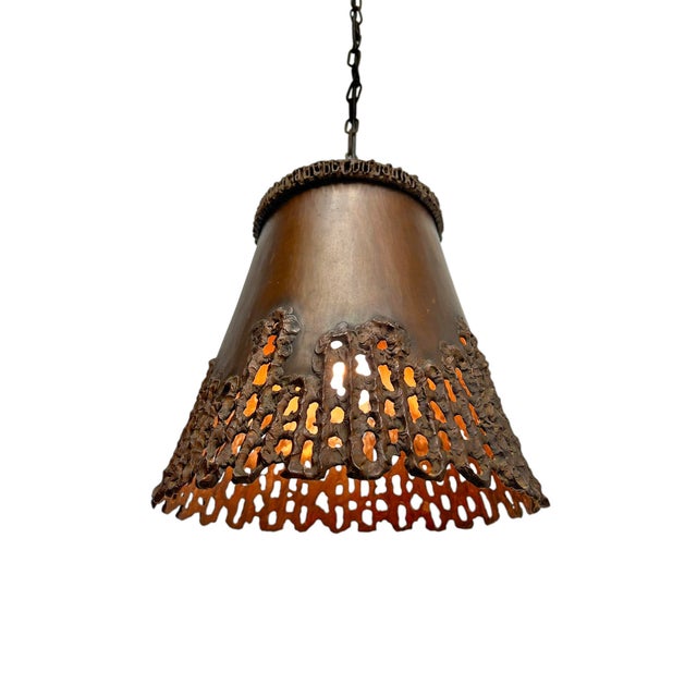 Mid-Century Modern Brutalist Handcrafted Copper Pendant Lamp in Tom Greene, 1960s For Sale - Image 3 of 18