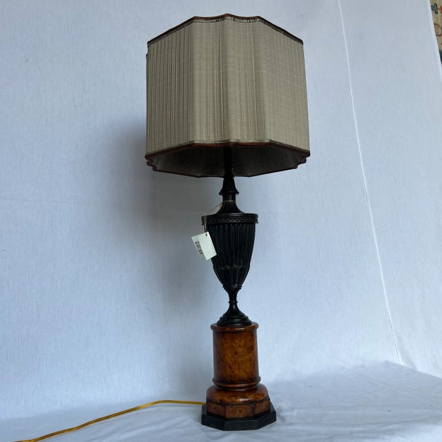 1990s Brass Table Lamp With Square Silk Shade For Sale - Image 12 of 13