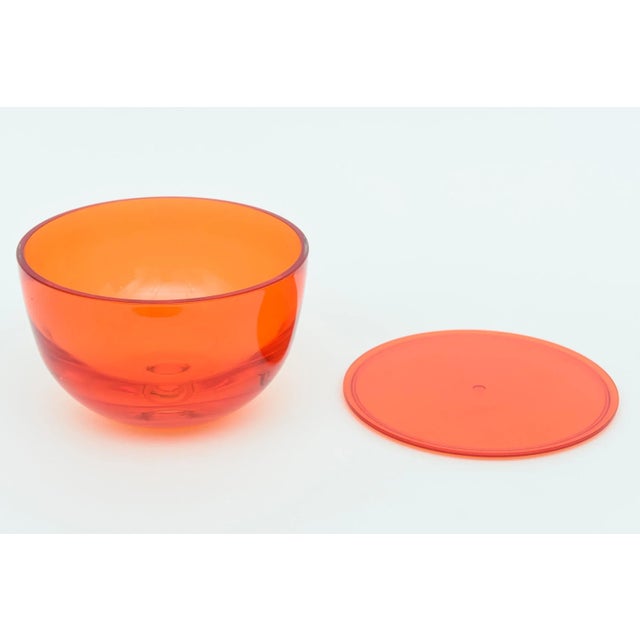 Round Lidded Orange Lucite Box For Sale - Image 4 of 12