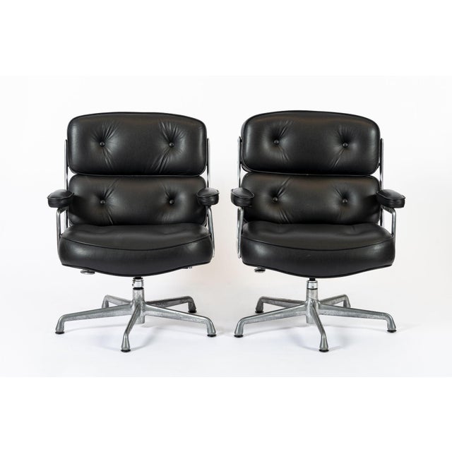 Pair Eames Herman Miller Time Life Black Leather Office Chairs For Sale - Image 11 of 11
