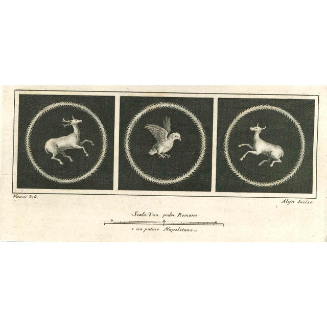 Ancient roman fresco, from the series "antiquities of herculaneum", is an original etching on paper realized from a design...