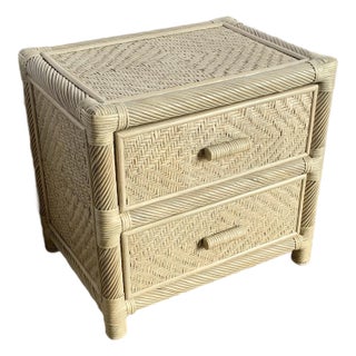 Boho Coastal Beige Twisted Pencil Reed Wicker Nightstand For Sale