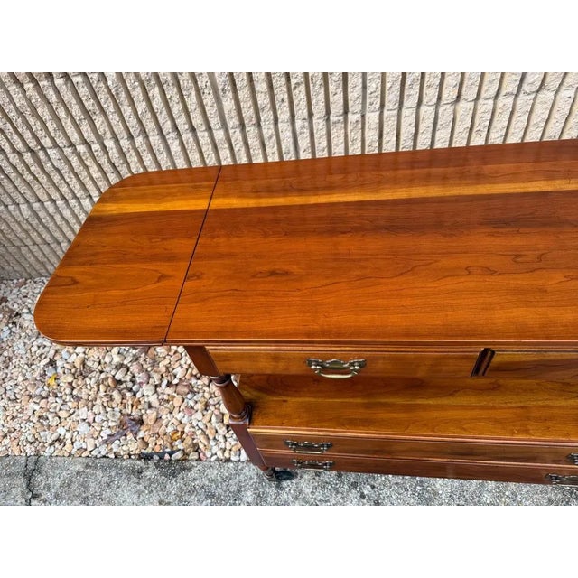 Statton Furniture Mid 20th Century Vintage Statton Trutype Furniture Solid Cherry Drop-Leaf Console -Sofa Table. On Casters. For Sale - Image 4 of 9