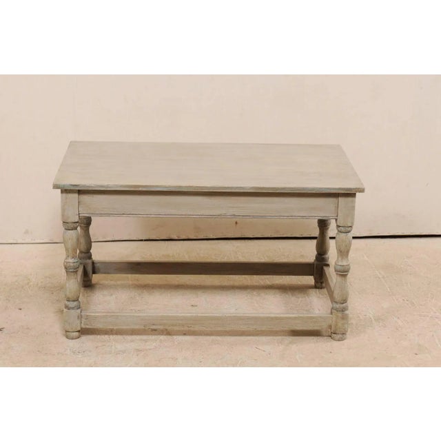 French Mid-20th Century Painted Wood Coffee Table on Turned Legs For Sale - Image 9 of 10