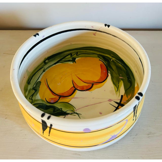 1980s Original Studio Pottery Serving Bowl Abstract Peaches Design by Donna Toohey For Sale In Philadelphia - Image 6 of 7