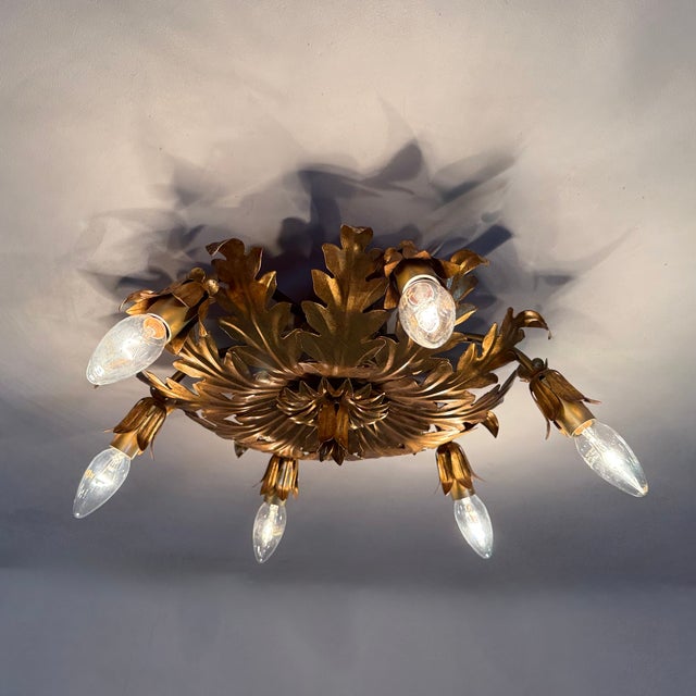 Vintage Ceiling Lamp with Leaf Gold, 1970s For Sale - Image 6 of 18