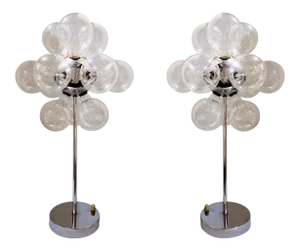 Modern Chrome Sputnik Style Bubble Glass Globe Lamps Att. To Tsao Designs, Pair