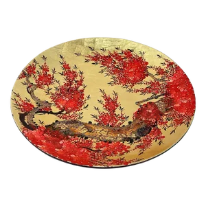 Japanese Lacquerware Large Hanging Bowl With Gold and Red Cherry Blossom Tree