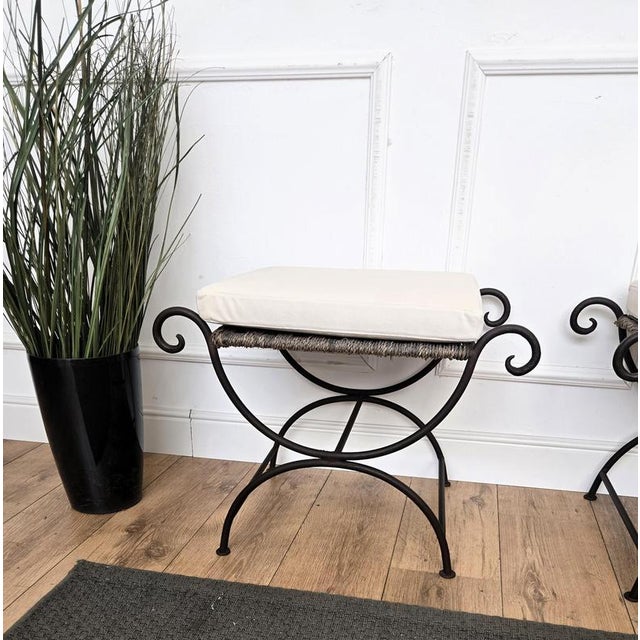 1960s Italian Metal Iron Stools with Roll Arm, 1960s, Set of 2 For Sale - Image 5 of 9