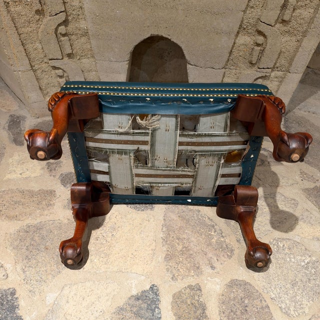 Chippendale or Georgian Style Vintage Leather Footstool Antique For Sale - Image 12 of 12