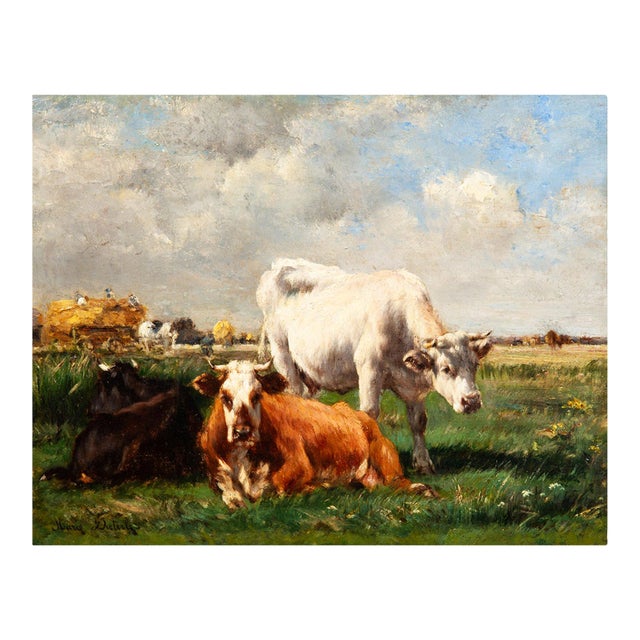 French Barbizon Antique Pastoral Landscape Painting by Marie Dieterle For Sale