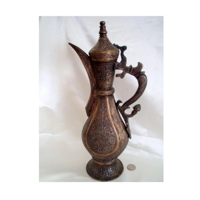 Late 19th Century Antique Aftaba Ewer Teapot Silver Chased Tombac Kashmir Bukhara Hamsa Goose Nastaliq Naskh Script For Sale - Image 5 of 13