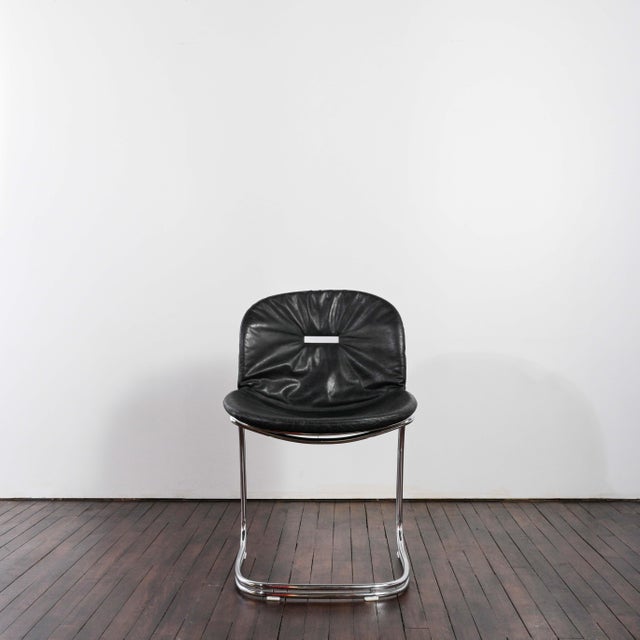 Sabrina Dining Chairs in Black Leather from Gastone Rinaldi, 1970s, Set of 6, in Flawless conditions. Designed 1970 to...