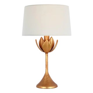 Julie Neill by Visual Comfort Signature Alberto 17" Cordless Accent Lamp in Antique Gold Leaf with Linen Shade For Sale