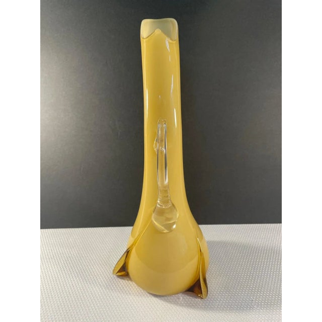 1960s Italian Cased Glass Yellow Vase With Handle For Sale - Image 9 of 12