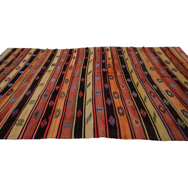 Vintage Kilim Striped Rug-6′8″ × 11′8″ For Sale - Image 4 of 7